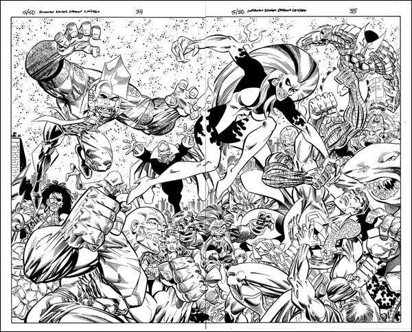 Página dupla de Super-Homem e Savage Dragon