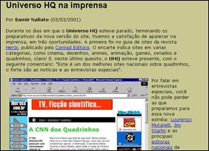 Universo HQ na Imprensa, artigo da publicado na estréia do novo Universo HQ