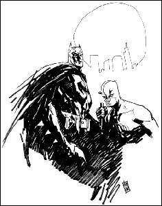 Sketch de Batman e Demolidor, por Alex Maleev