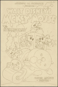 Rough do pôster promocional do desenho animado Mickey's Steamroller (1934)