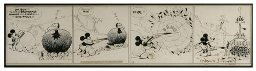 Tira original do Mickey desenhada por Ub Iwerks, arte-finalizada por Win Smith