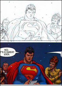 Detalhe de uma quadro de All-Star Superman #7 (texto de Grant Morrison, desenho de Frank Quitely e arte-final digital e cores de Jamie Grant)