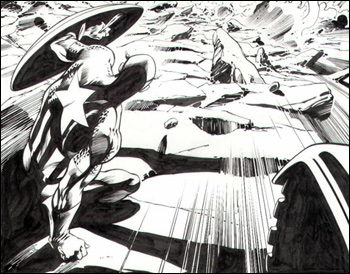 Detalhe de uma página de Avengers #63 (Roteiro de Geof Johns, desenhos de Alan Davis, arte-final tradicional de Mark Farmer).