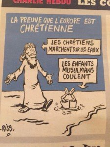 Charge (uma capa rejeitada) usada internamente na revista Charlie Hebdo