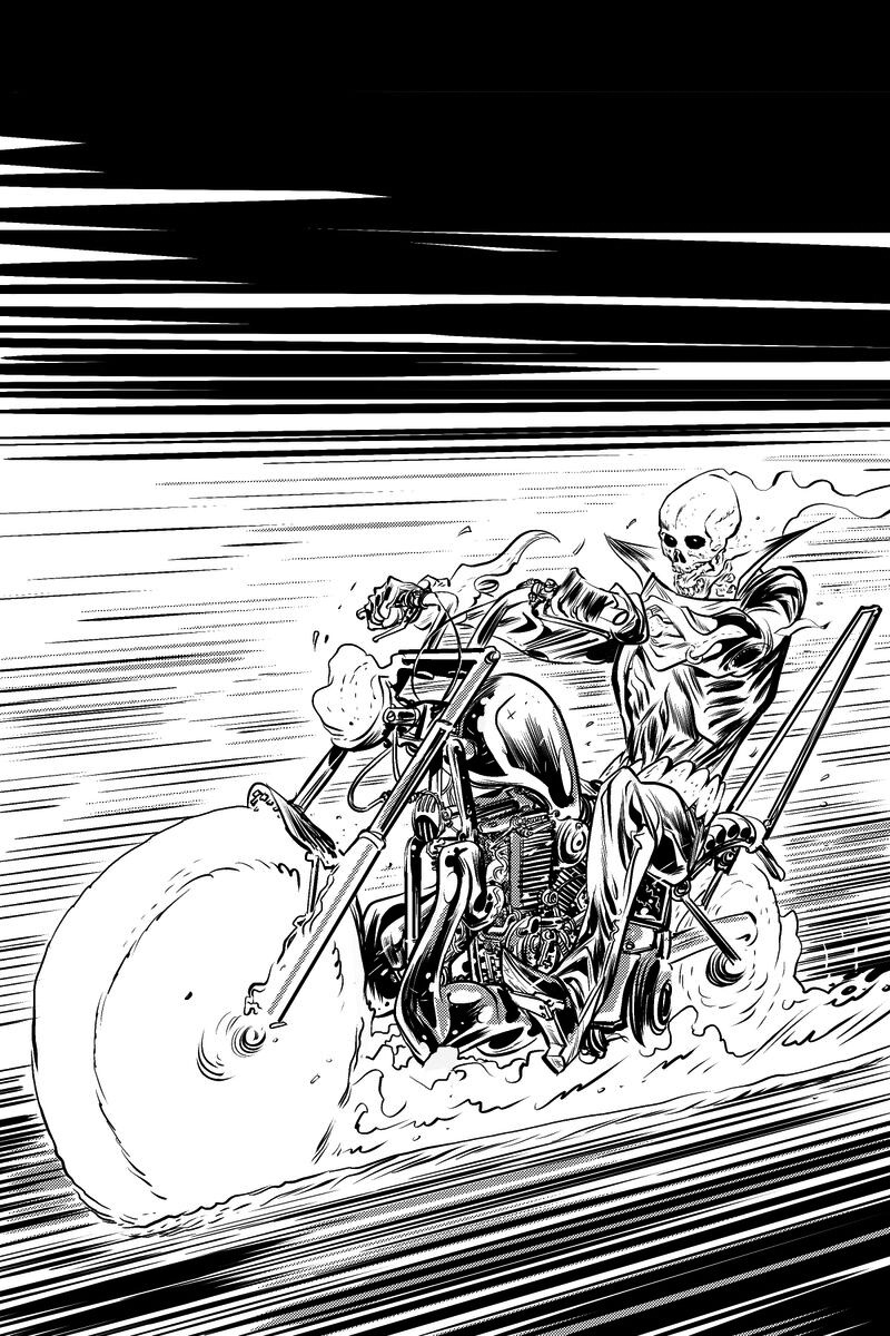 Ghost Rider black and white drawing - Motoqueiro Fantasma preto e